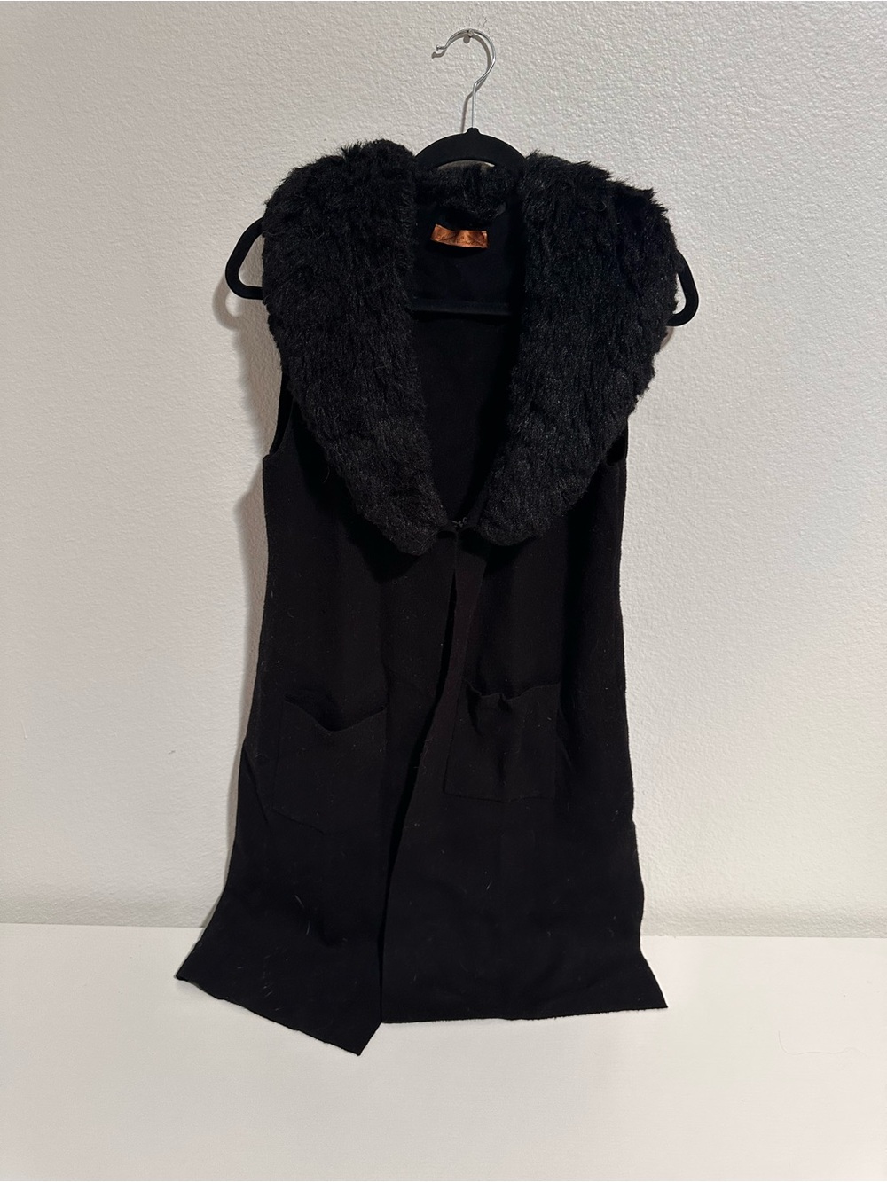Belldini Black Faux Fur Collar Sleeveless Coat Vest